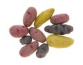 Fingerling potatoes on a white background