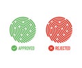 Fingerprint. Accepted and rejected state authentication symbols on white background. Vector illustration.