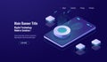 Fingerprint access, data security isometric icon, mobile phone screen, account protection concept, database and cloud