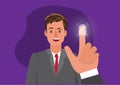 Fingerprint access, new technologies, young male character scanning their finger. Flat style cartoon illustration vector Royalty Free Stock Photo