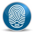 Fingerprint on blue glossy round vector icon in eps 10. Editable modern design internet button on white background Royalty Free Stock Photo