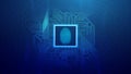 Fingerprint circuit board blue technology illustration. Fingerprint authorization concept. Digital data security.