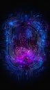 Fingerprint Circuit Board with Glowing Background Closeup