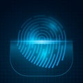 Fingerprint for computer system security with grid. Scan padlock. Glowing scanner for touch screen. Hacking data your device. Royalty Free Stock Photo