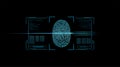 fingerprint 3d biometric scan with hud interface and binary code on black background Royalty Free Stock Photo