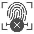 Fingerprint denied solid icon. Finger identification and cross vector illustration isolated on white. Biometric access Royalty Free Stock Photo