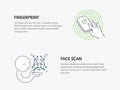 Fingerprint and Face scan authentication. Cyber security concept.
