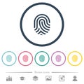 Fingerprint flat color icons in round outlines