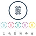 Fingerprint flat color icons in round outlines