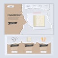 Fingerprint flat landing page website template. Handcuffs, footprints, coroner. Web banner with header, content and