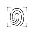 Fingerprint focus, icon in line design. Fingerprint, focus, recognition, clarity, biometric, identification, scan on