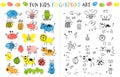 Fingerprint game for kids. Fun educational activity for children study to paint with fingers. Doodle animals and insects