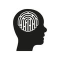 Fingerprint in Human Head, Self Identity Silhouette Icon. Mental Cognition Glyph Pictogram. Person Identification Solid