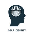 Fingerprint in Human Head, Self Identity Silhouette Icon. Mental Cognition Glyph Pictogram. Person Identification Solid