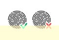 Fingerprint icon accepted and rejected. Vector