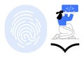 Biometric Fingerprint and Developer Writing Code for Security and Authentication Royalty Free Stock Photo
