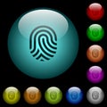 Fingerprint icons in color illuminated glass buttons