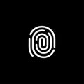 Fingerprint identification app scanner logo. White thumbprint verification, biometric identity system logotype