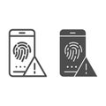 Fingerprint identification line and glyph icon. Authorization vector illustration isolated on white. Data sensor outline