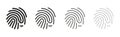 Fingerprint identification set vector. Unique thumb icons and ID lines imprint of finger. Biometric identification.