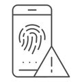 Fingerprint identification thin line icon. Authorization vector illustration isolated on white. Data sensor outline