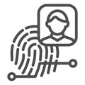 Fingerprint identity line icon. Biometric scanning, person recognition. Jurisprudence design concept, outline style