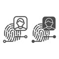 Fingerprint identity line and solid icon. Biometric scanning, person recognition. Jurisprudence design concept, outline