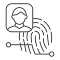 Fingerprint identity thin line icon. Biometric scanning, person recognition. Jurisprudence design concept, outline style