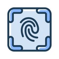 Fingerprint indentification security scan single isolated icon with dash or dashed line style