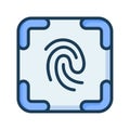 Fingerprint indentification security scan single isolated icon with filled line style