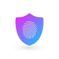 Fingerprint inside the shield. Biometric safe scan. The concept of protection. data safety and information security. Stock vector Royalty Free Stock Photo