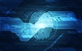 Fingerprint integrated in a printed circuit, releasing binary codes. fingerprint Scanning Identification System Security Concept.