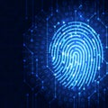 Fingerprint integrated in a printed circuit, releasing binary codes. fingerprint Scanning Identification System Security Concept.