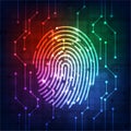 Fingerprint integrated in a printed circuit, releasing binary codes. fingerprint Scanning Identification System Security Concept.
