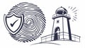 Fingerprint & lighthouse, secure guidance concept design vector design Generative AI