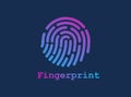 Fingerprint line illustration. Gradient finger print for scanning. Dark background. Logo, icon or banner for security.