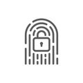 Fingerprint with lock, cryptocurrency, digital key line icon. Royalty Free Stock Photo