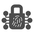 Fingerprint with lock solid icon. Finger scan locked vector illustration isolated on white. Biometric authorization Royalty Free Stock Photo
