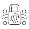 Fingerprint with lock thin line icon. Finger scan locked vector illustration isolated on white. Biometric authorization Royalty Free Stock Photo