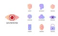 Fingerprint logo. Digital privacy icons. Crime lock. Face or brain shield. Thumbprint for fintech Ai. Identification