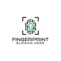 Fingerprint logo and keyhole symbol simple minimalist design with corner frame forming a box for a modern tech security company