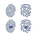 Fingerprint loop icon with lock sign. Concept of personal data protection. App security. Flat vector illustration