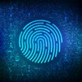 Fingerprint made with binary code. Biometrics identification and approval. Password control through fingerprints. Futuristic