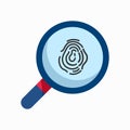 Fingerprint with magnifying glass. Investigation. Vector illustration. EPS 10. Royalty Free Stock Photo