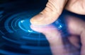 Fingerprint recognition technology for digital biometric cyber security and identification. Royalty Free Stock Photo