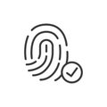 Fingerprint recognized, icon in line design. Fingerprint, recognized, identification, biometric, security, scan, access