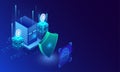 Fingerprint scan, biometric identity and approval. Future of sec