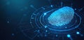 Fingerprint scan with blue glow in futuristic digital interface. Advanced biometric authentication technology for secure identity Royalty Free Stock Photo