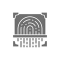 Fingerprint scan, cryptographic signature, identity grey icon.