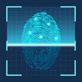 Fingerprint scan. Finger scanning biometric id futuristic technology. Identification security system sensor. Thumb scanner vector